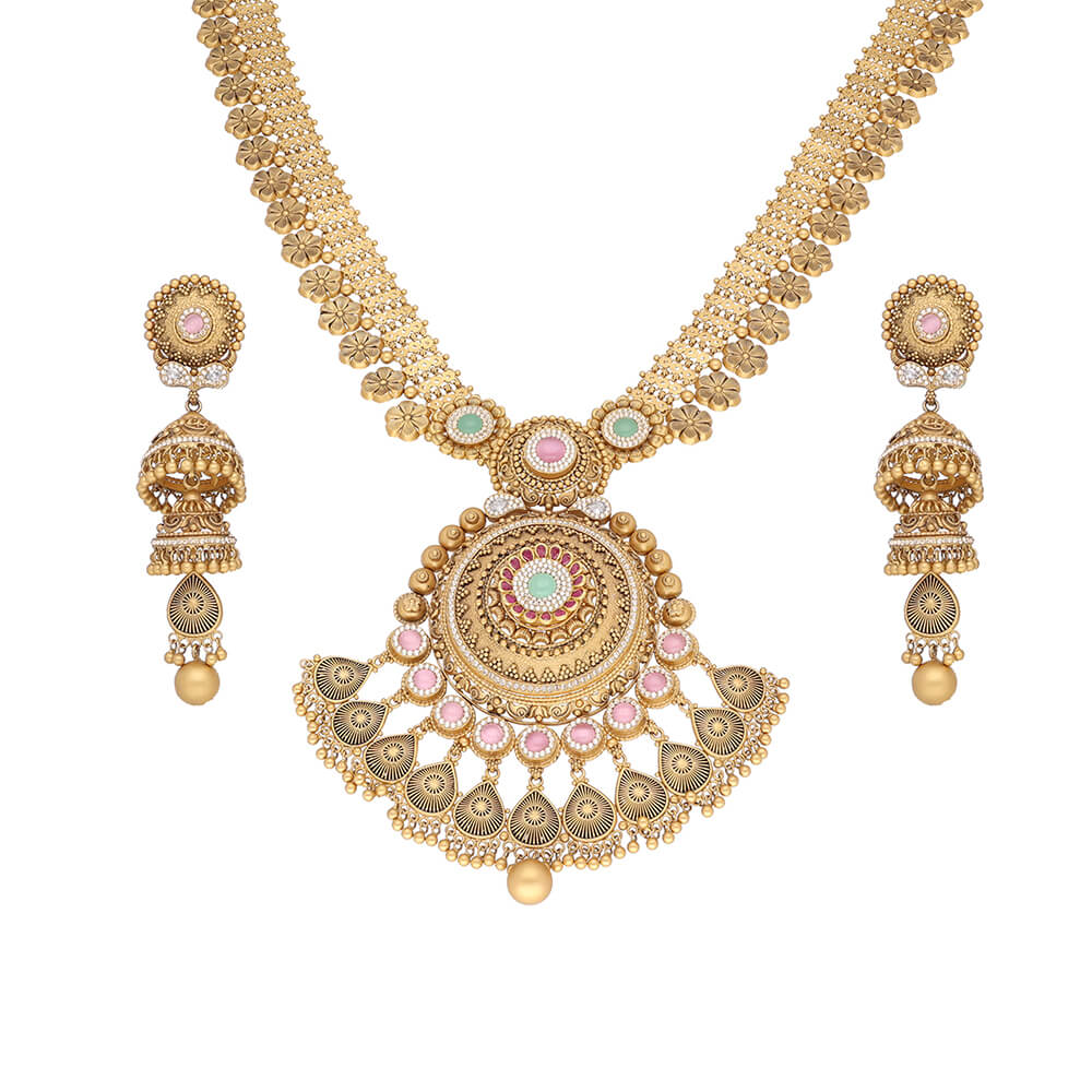 Yellow Gold Solid Heavy Necklace Set - Samarth Jewellery